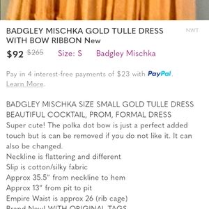 Badgley Mischka Gold Tulle Dress M
